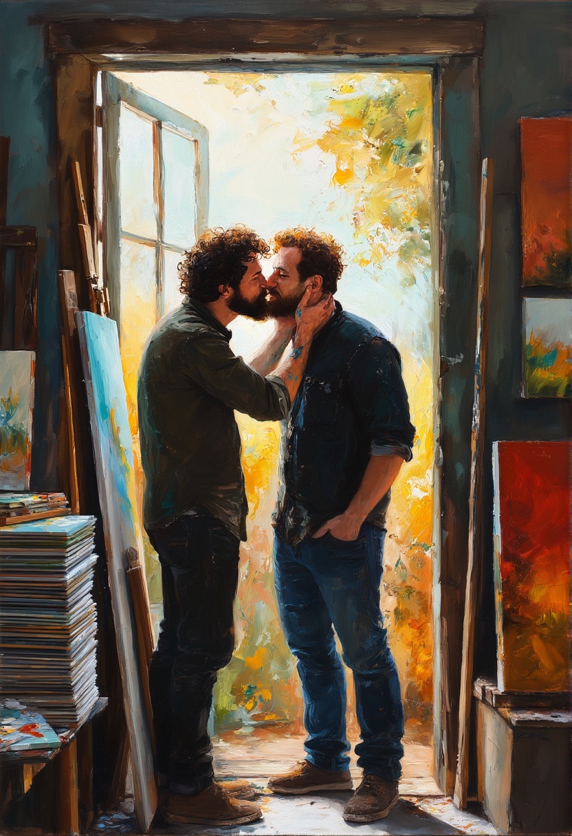 Liebevolle Umarmung im Kunststudio