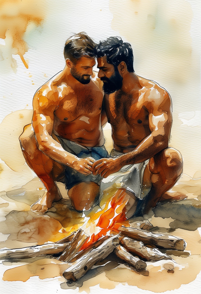 Umarmung am Strandfeuer