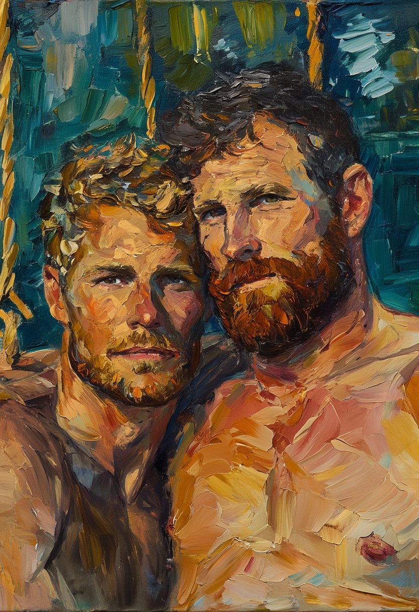 Expressionistisches Ölgemälde mit Bartumarmung