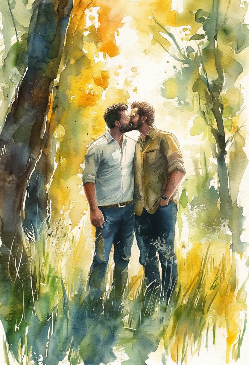 Waldlichtung-Kuss-Aquarell