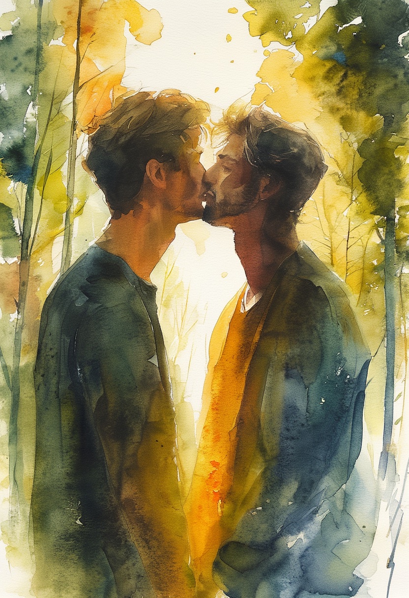Kuss im Waldlichtung Aquarell