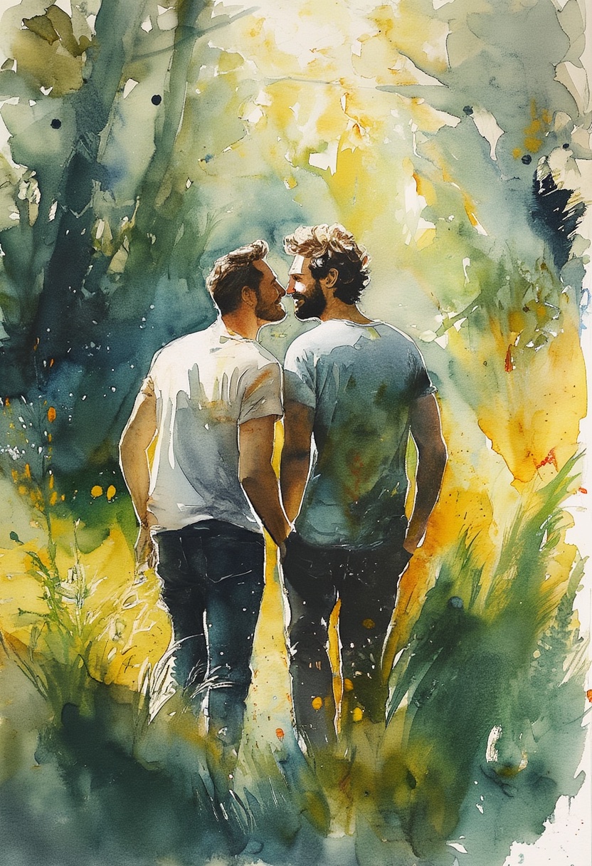 Waldlichtung-Kuss-Aquarell