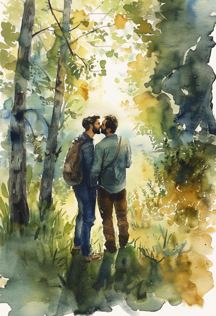 Waldlichtung-Kuss-Aquarell