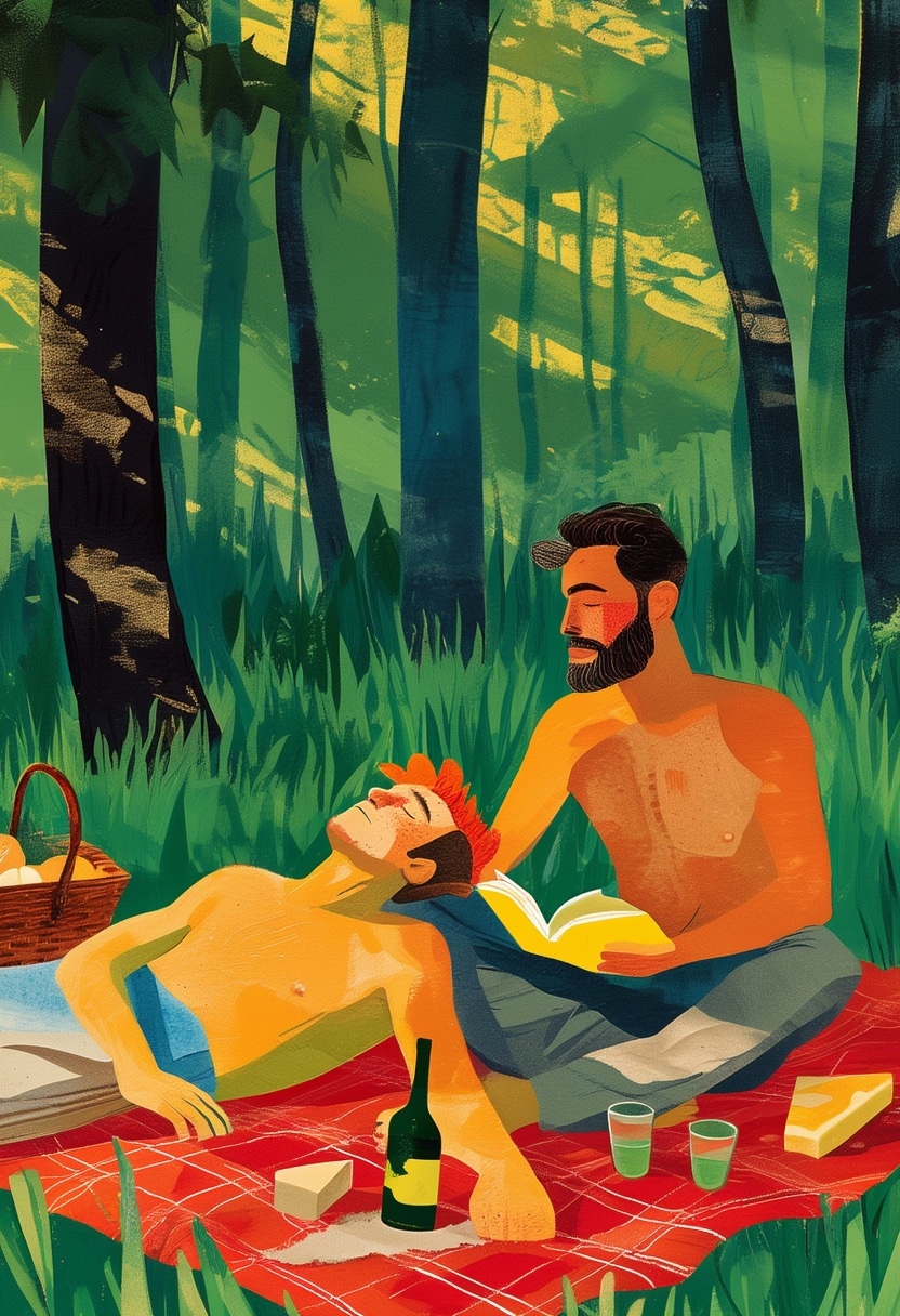 Picknick am Nachmittag im Waldgrün