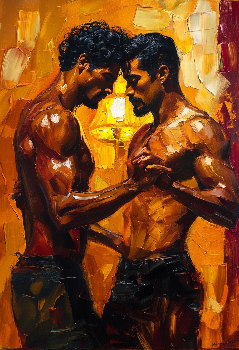 Impasto Umarmung Goldene Stunde