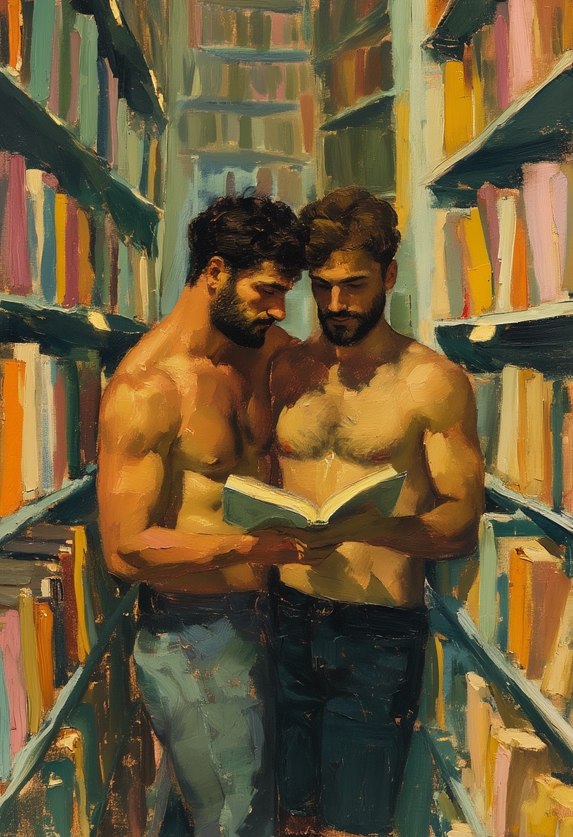 Umarmung im Bücherregal