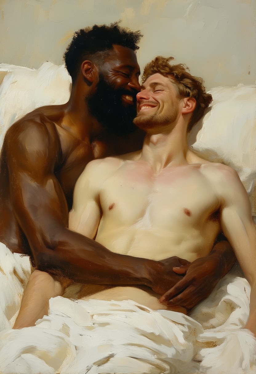 Ölgemälde einer Umarmung im Bett