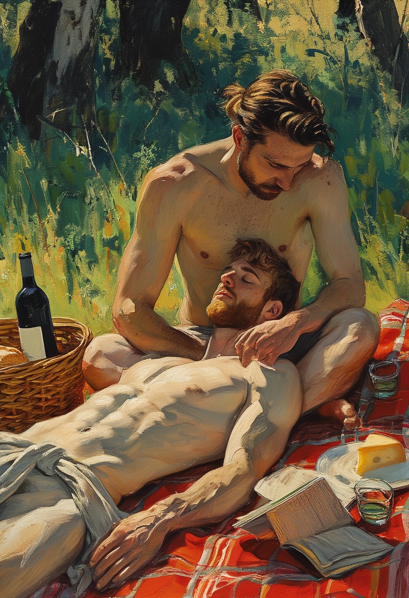Picknickintimität in der Waldwiese