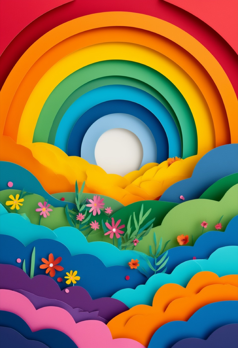 Regenbogenwiesen Papiercollage