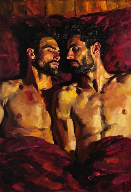 Burgundy Sheets Intimate Embrace