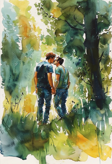 Forest Clearing Kiss Watercolor