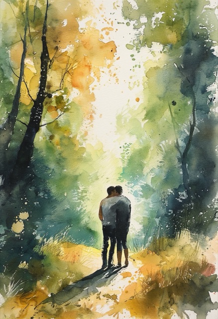 Garden Anniversary Watercolor Embrace