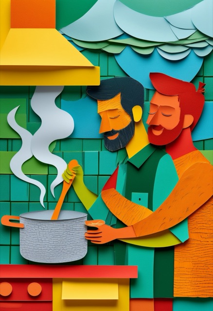 Kitchen Embrace with Steaming Pot