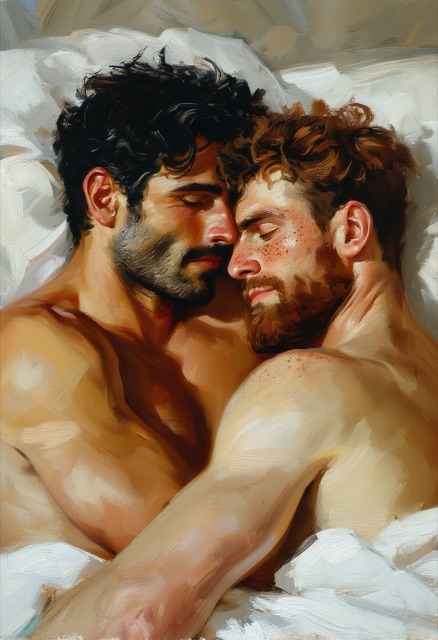 Morning Embrace in Sunlit Bedroom
