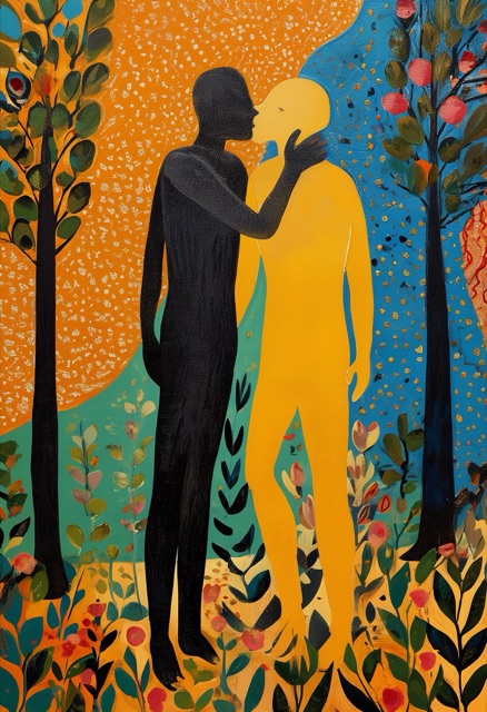 Passionate Embrace in Forest Clearing