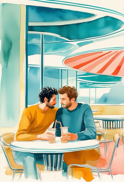 Retro-Futuristic Coffee Embrace