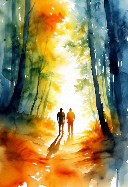 Sunlit Forest Path Silhouettes