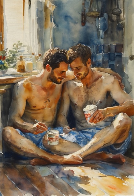 Sunlit Kitchen Ice Cream Embrace