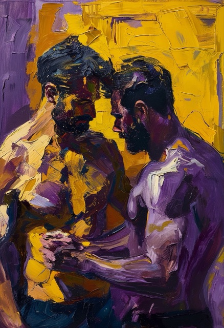 Sunlit Shirtless Embrace