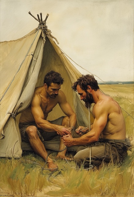 Tent Pitching Meadow Morning