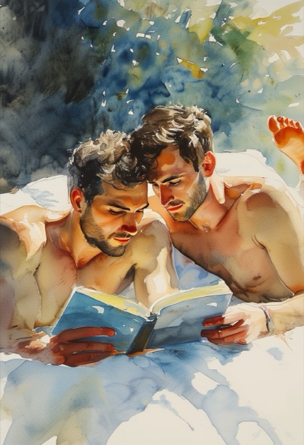 Watercolor Book Reading Scene