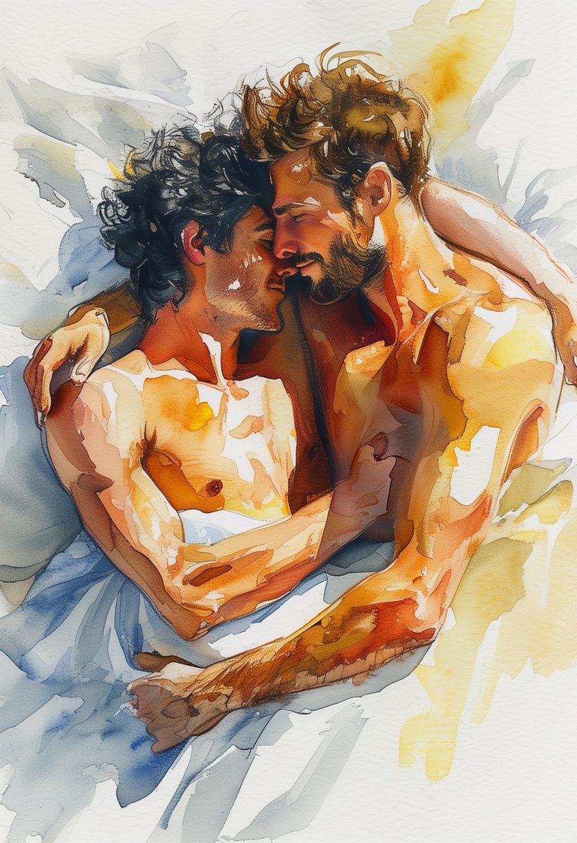 Aquarell Umarmung im Sonnenlicht