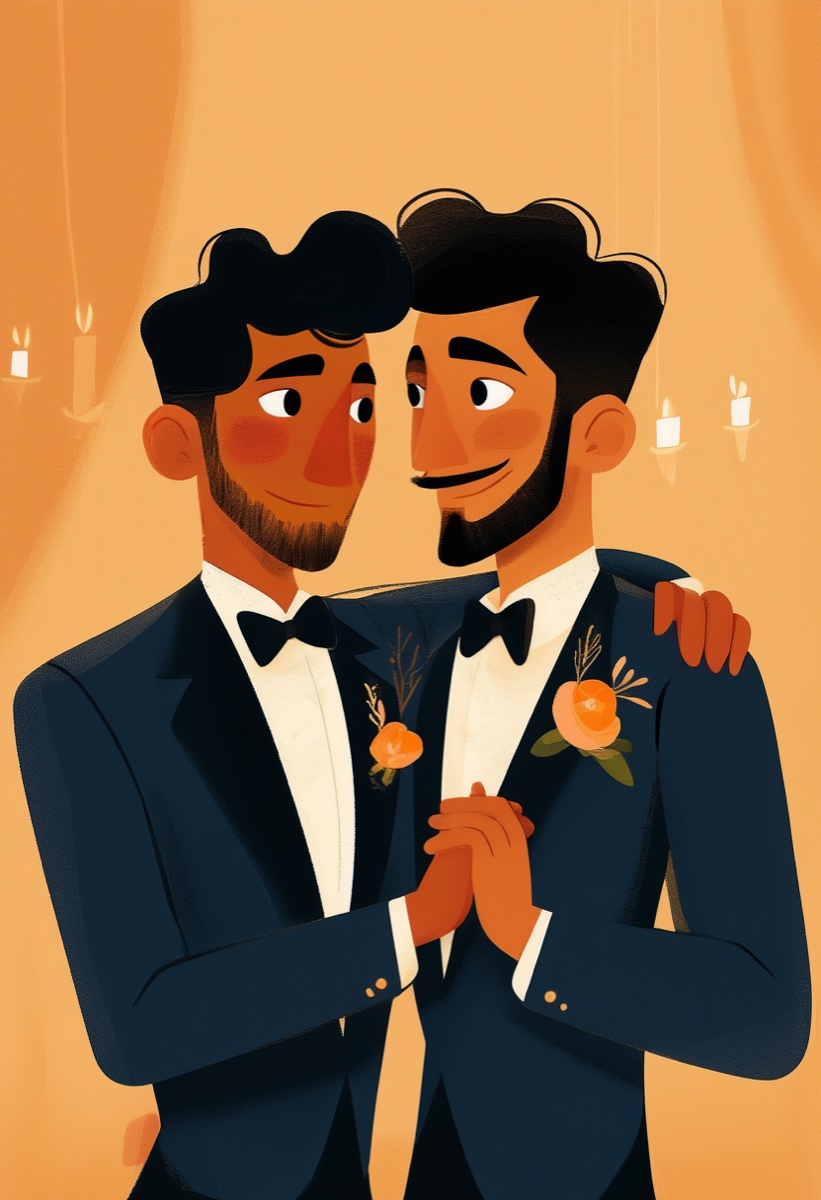 Two Grooms in Tuxedos Wedding Card