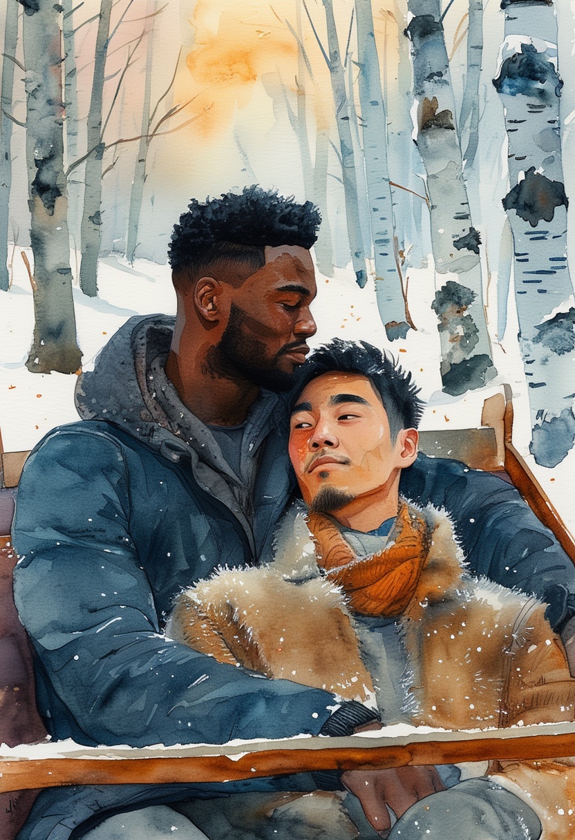 Winterschlittenfahrt: Umarmung